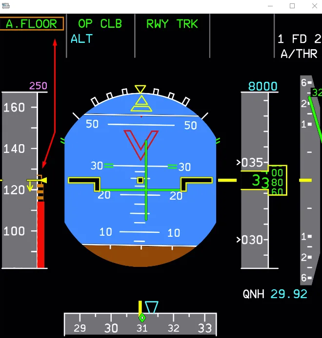 Срабатывание системы ALFA PROTECTION. Фото: FlyByWire Simulations Documentation